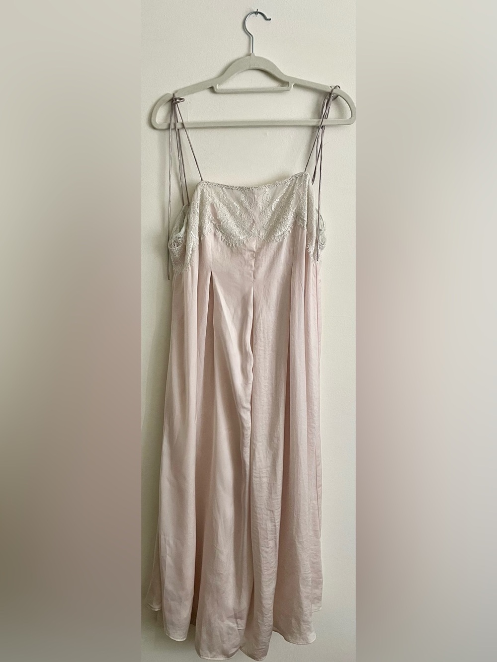 🩰 Saturday Sunday Silky Lace-Trim Chemise Slip Jumpsuit in Soft Blush 🩰